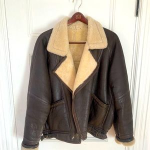 Sheepskin bomber coat men’s size 40 medium super warm distressed leather wool